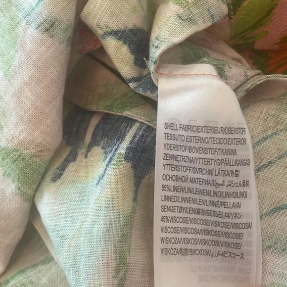 Farm Rio Macaw Leaves Linen-Blend Cutout Mini One-Shoulder Dress, sz XS - Picture 10 of 12